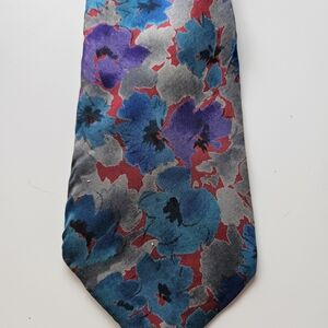 Vintage 80s Saddle Club Watercolor Floral Silk Tie Bold Colors